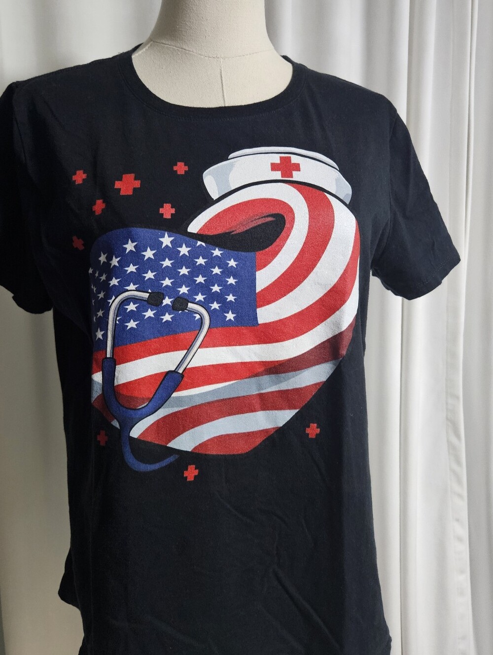 Gildan Black Cotton Tee with White Care-Label Print